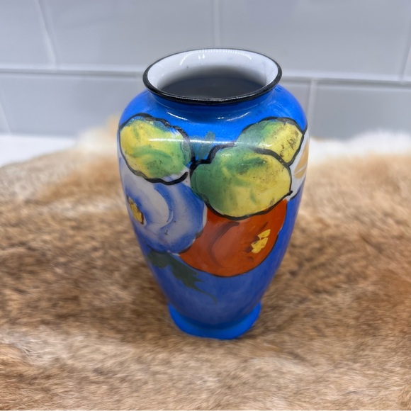 Vintage Tashiro Ta Japan Porcelaine Ceramic Blue Floral Bud Vase Handpainted 5”T - Picture 3 of 10